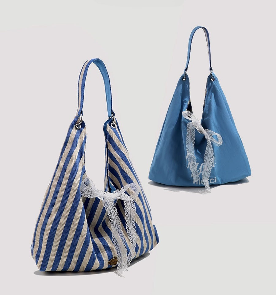 Double Sided Striped Canvas Tote Bag