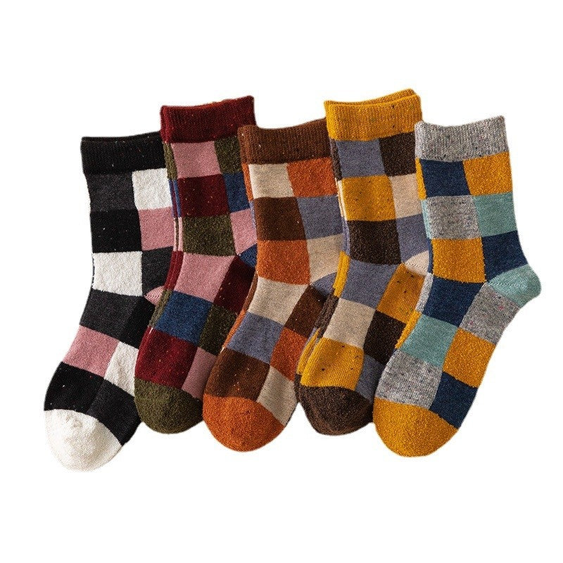 6 Pairs Mixed Color Plaid Winter Wool Adults Socks