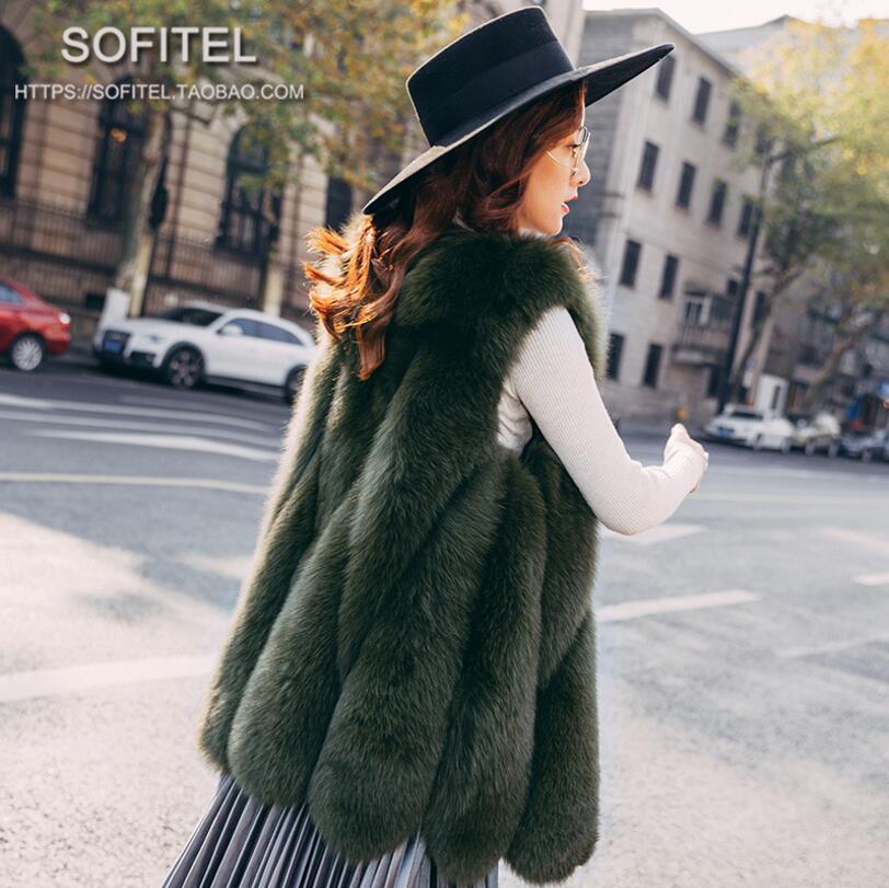 Women Artificial Fox Fur Women Long Vest