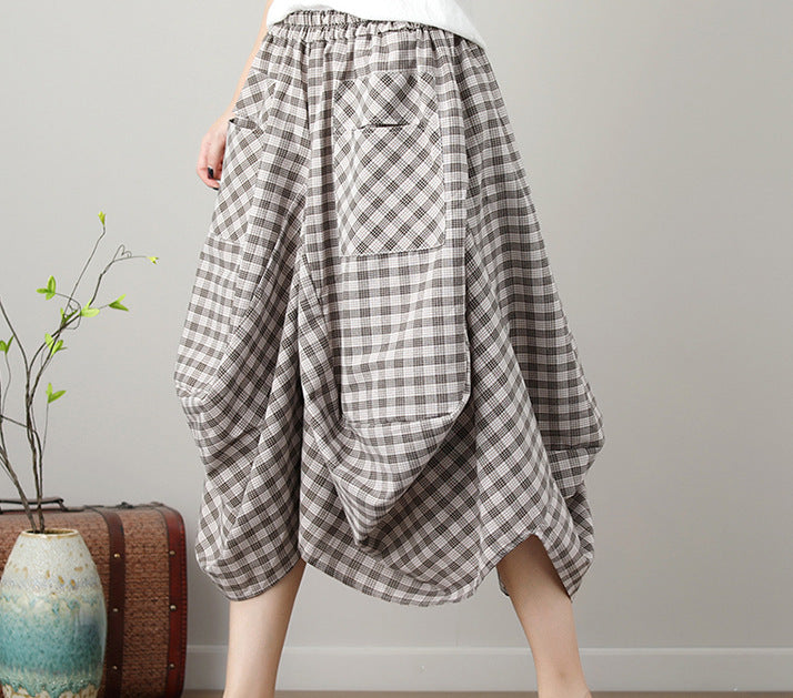 Causal Elastic Waist Linen Plus Sizes Skirts