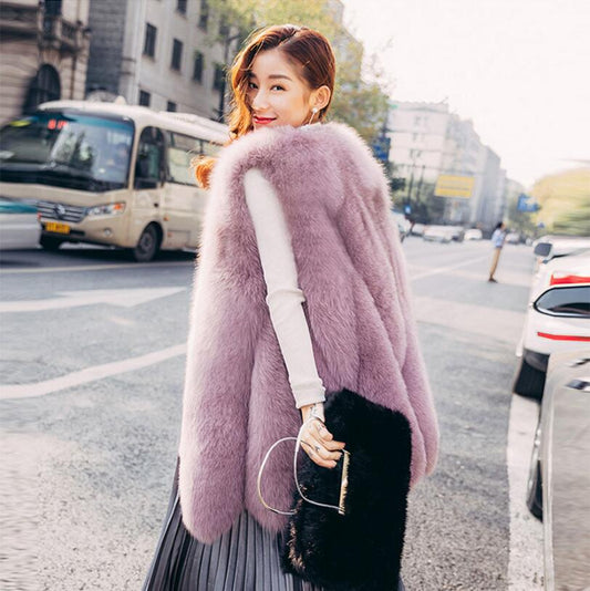 Women Artificial Fox Fur Women Long Vest