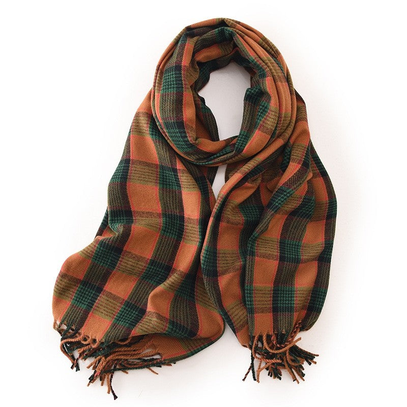 Unisex Contrast Color Plaid Tassel Warm Imitation Cashmere Scarf