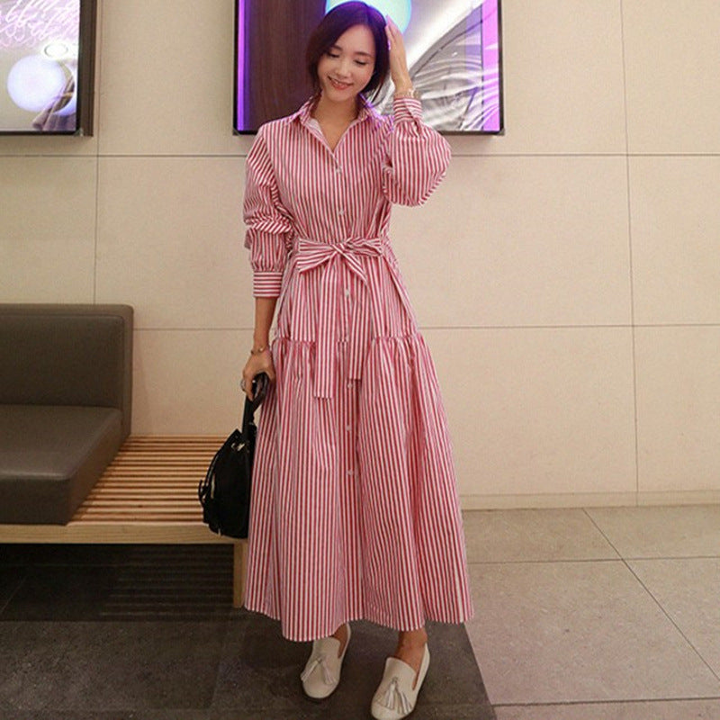 Casual Striped Long Shirt Dresses for Women-Dresses-Free Shipping at meselling99