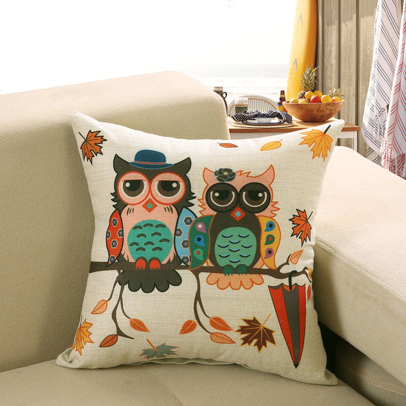 Owl Butterfly Four Seasons Linen Pillow Cover