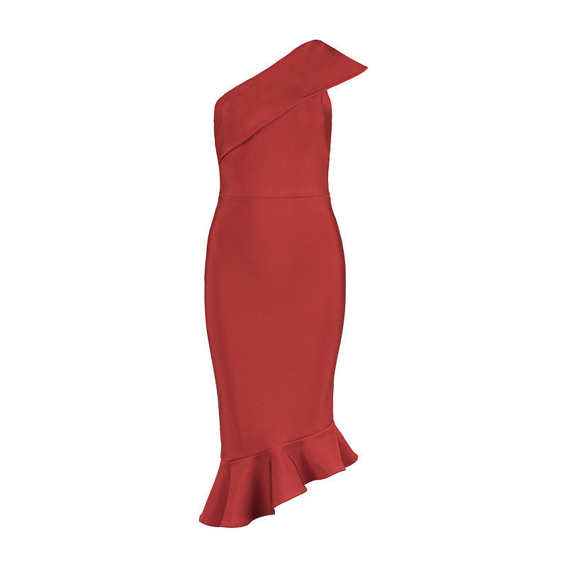 Sexy One Shoulder Mermaid Bandage Dresses for Party-Dresses-Red-XS-Free Shipping at meselling99