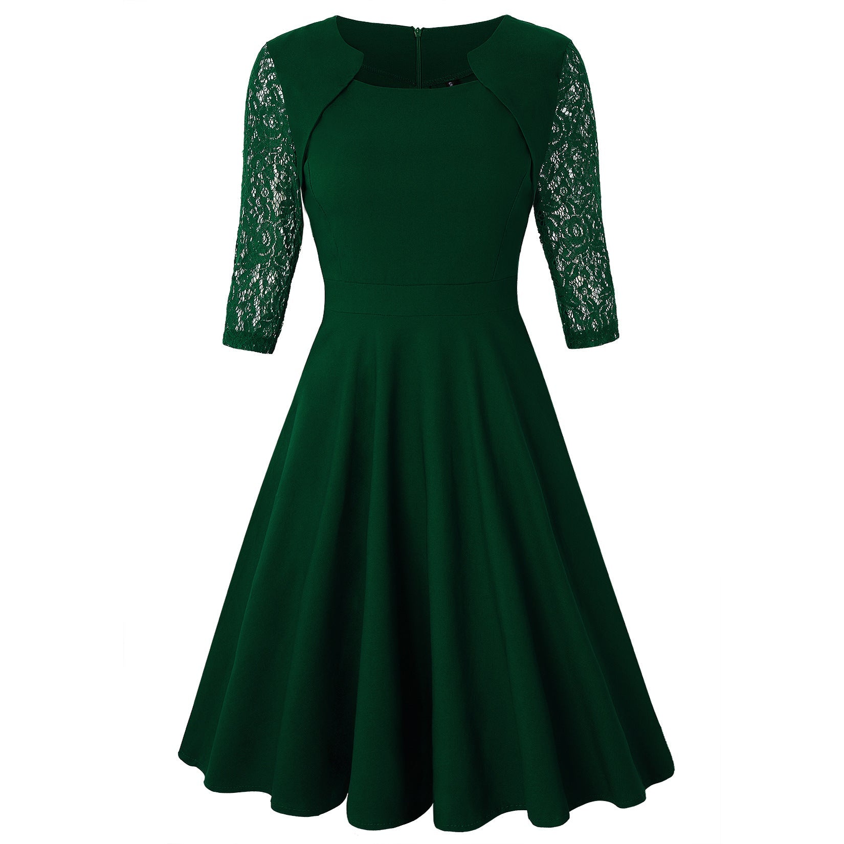 Elegant Vintage Square Neck Lace Short Dresses-Green-S-Free Shipping at meselling99