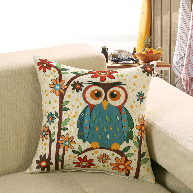 Owl Butterfly Four Seasons Linen Pillow Cover