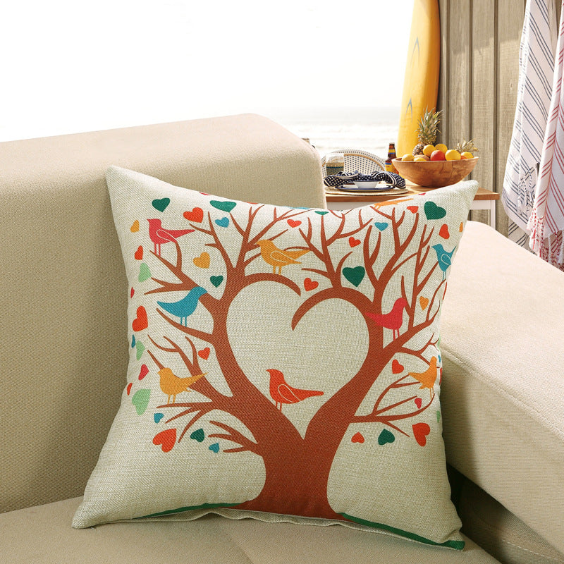 Owl Butterfly Four Seasons Linen Pillow Cover