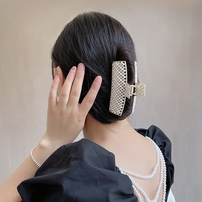 Metal Pearl Rhinestone Hair Claw Clip