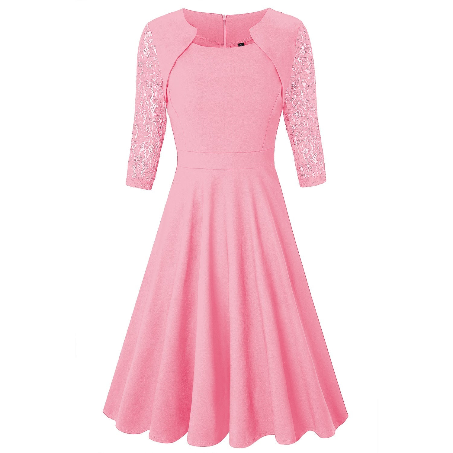 Elegant Vintage Square Neck Lace Short Dresses-Pink-S-Free Shipping at meselling99