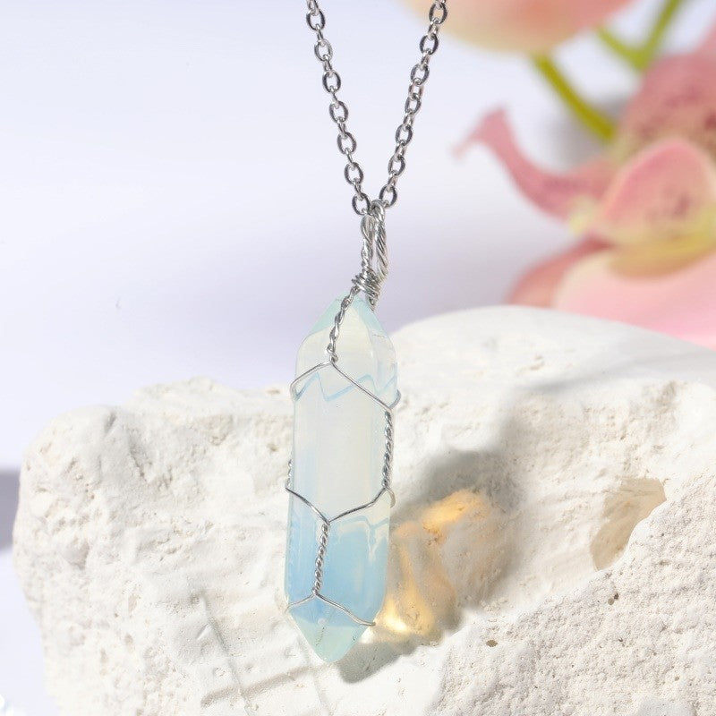 Copper Wire Hexagonal Prism Pendant Necklace