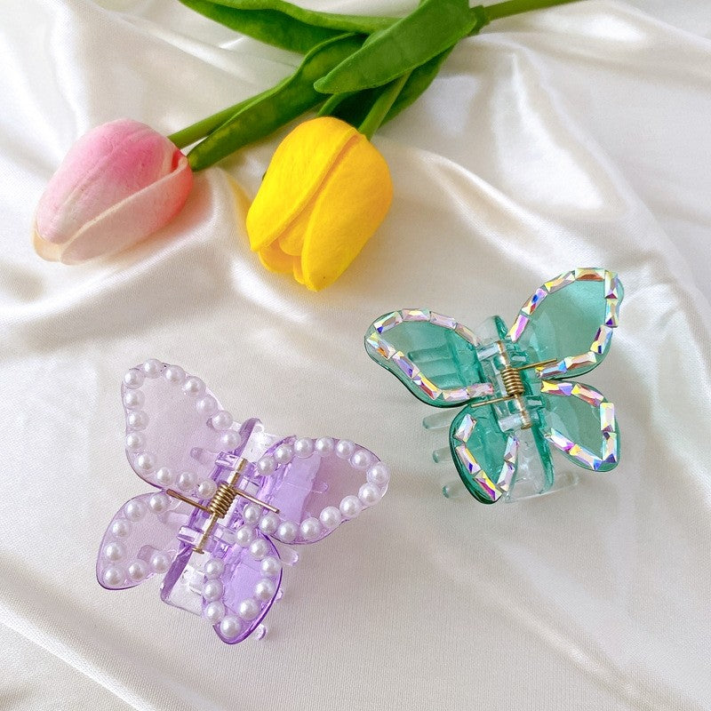 Pearl Rhinestone Butterfly Hair Claw Clip