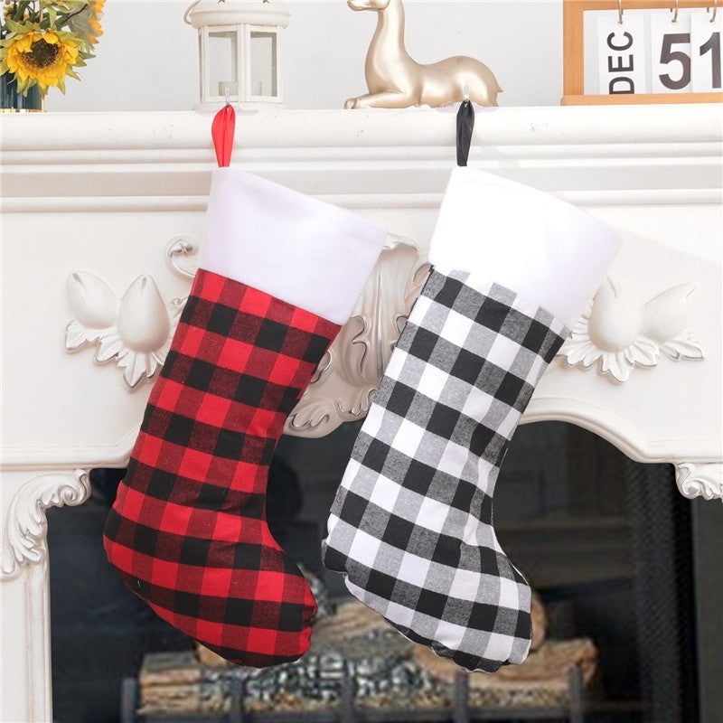 Large Plaid Gift Socks Christmas Decoration Pendant