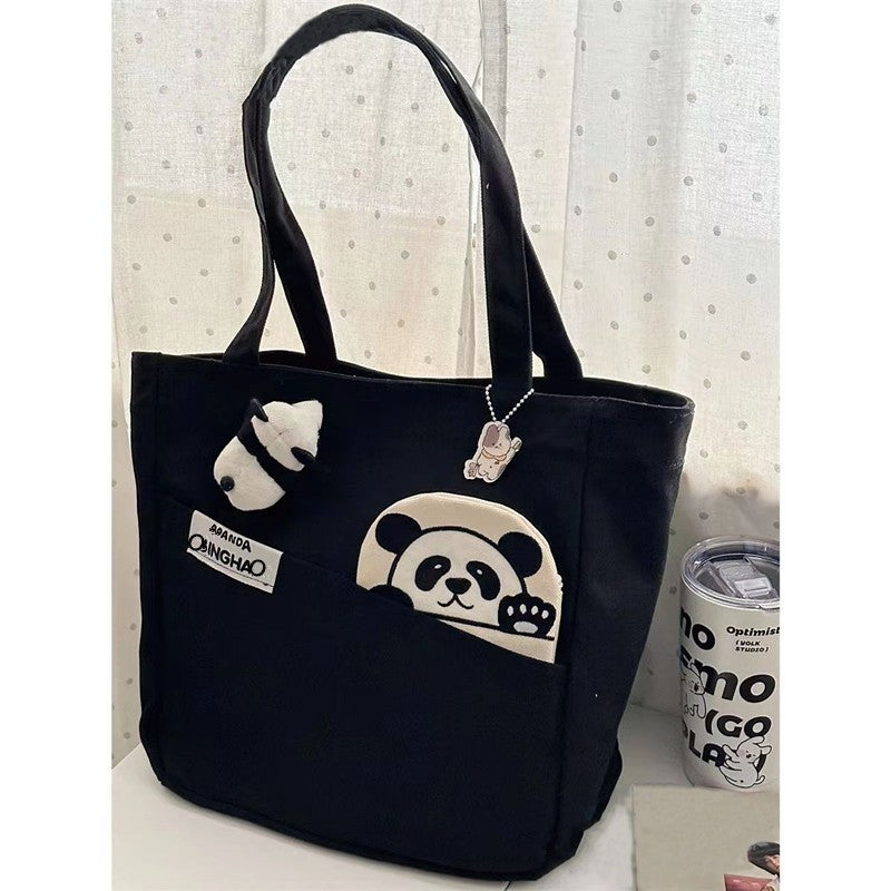 Large Capacity Canvas Shoulder Bag With Cute Cartoon Print