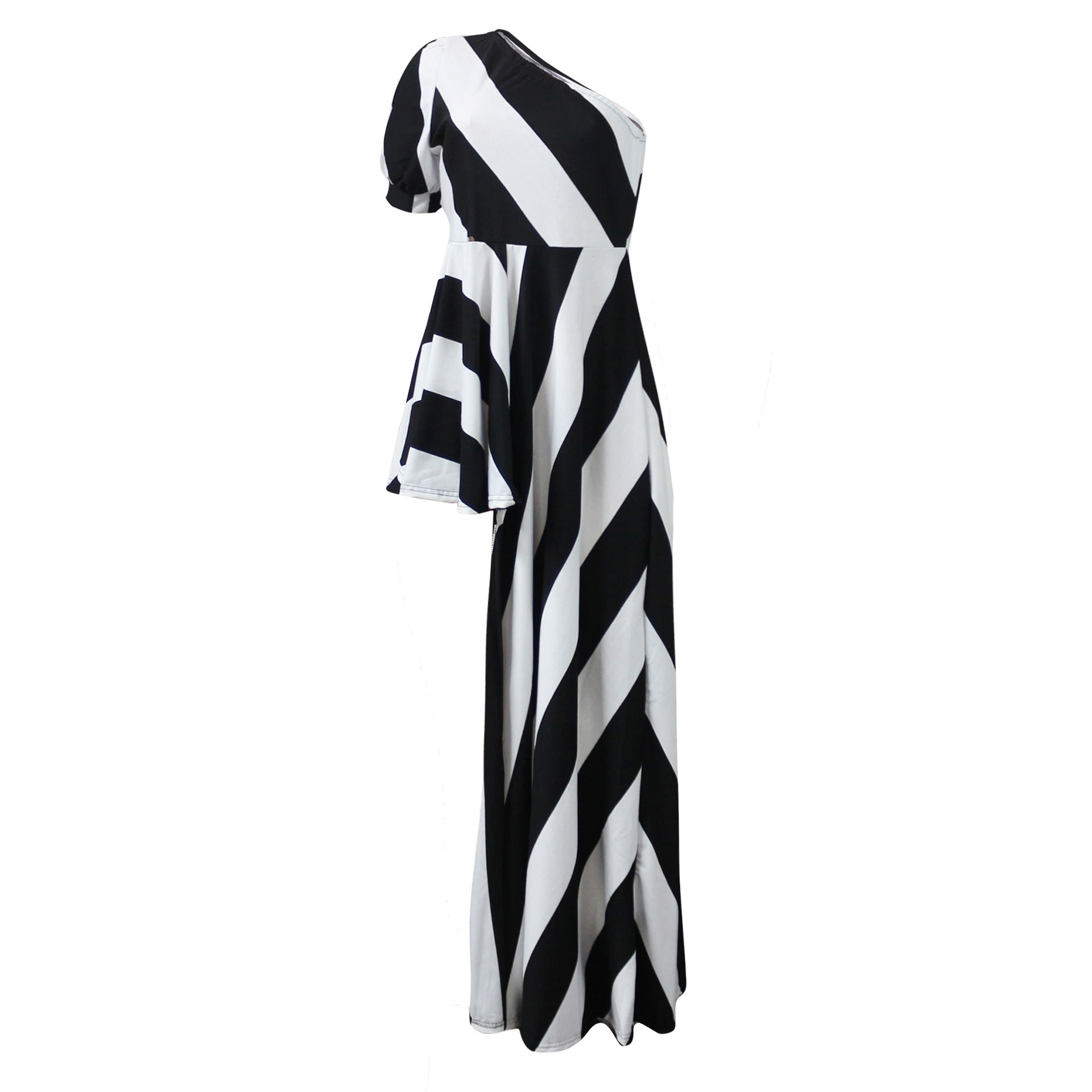 Sexy One Shoulder Striped Women Long Shirt Dresses-Dresses-Free Shipping at meselling99
