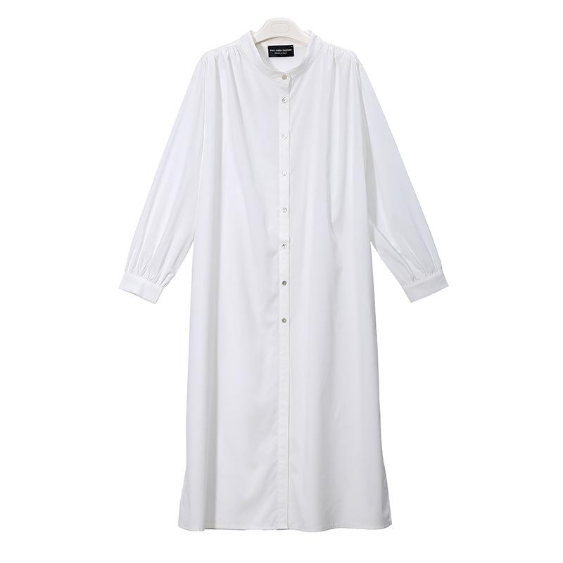 White Simple Fashion Fall Long Shirt Dresses-dresss-White-One Size-Free Shipping at meselling99