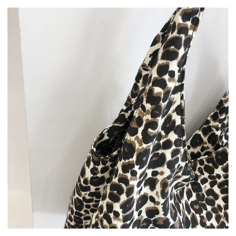 Leopard Print Large Capacity Underarm Canvas Bag