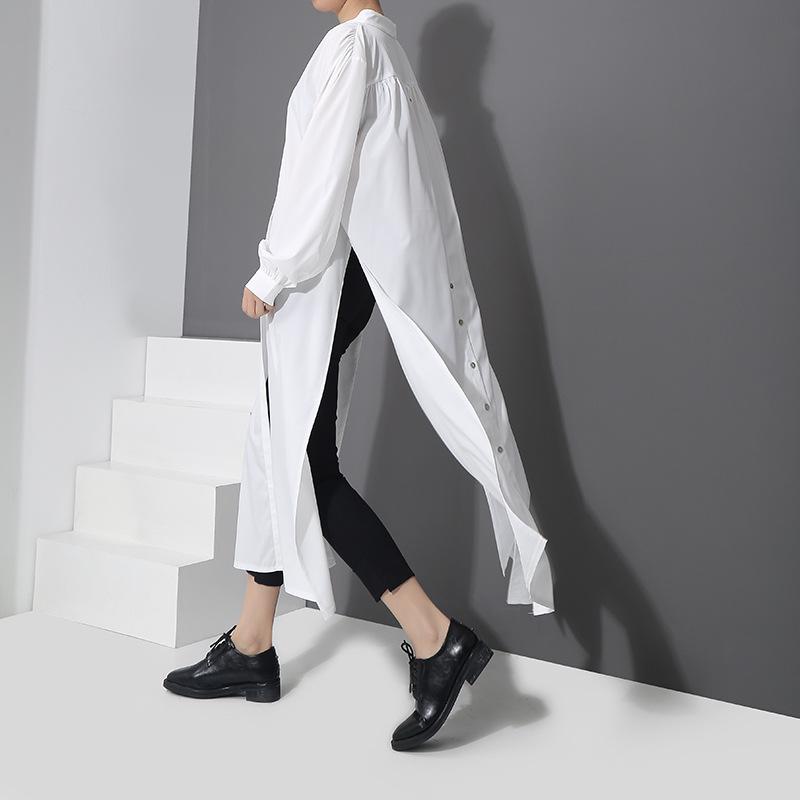 White Simple Fashion Fall Long Shirt Dresses-dresss-White-One Size-Free Shipping at meselling99