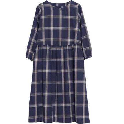 Vintage Linen Plaid Women Plus Sizes Long Dresses-Dresses-Free Shipping at meselling99