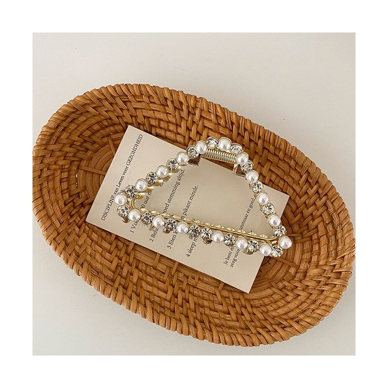 Pearl Rhinestone Metal Hair Claw Clip