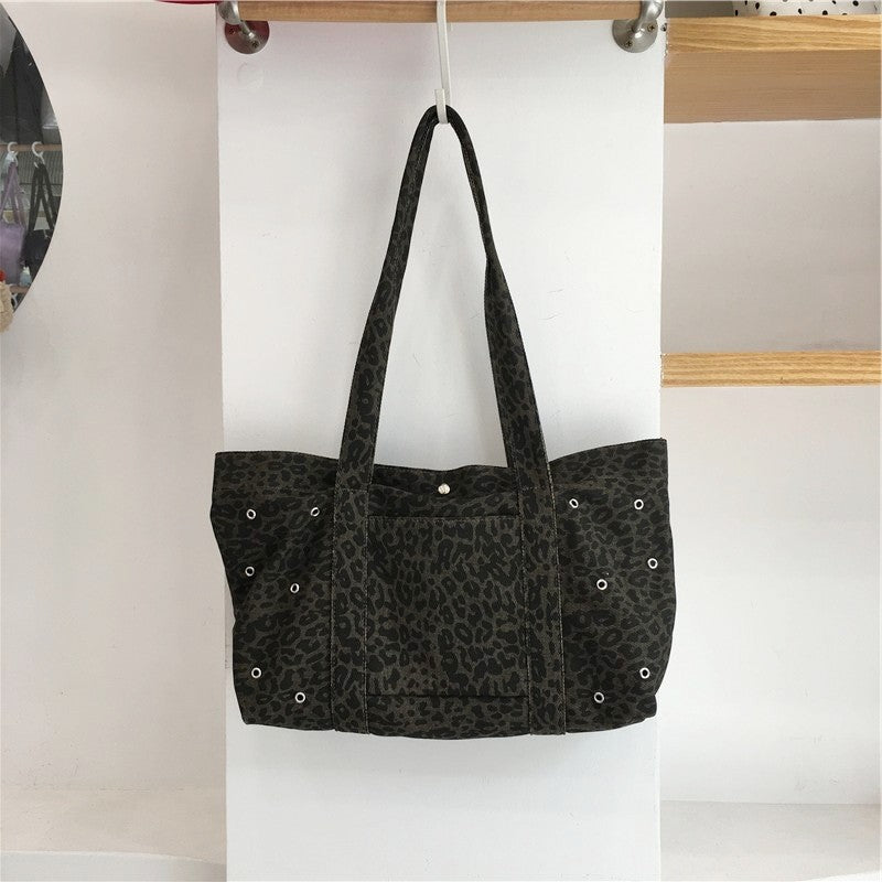 Leopard Print Large Capacity Underarm Canvas Bag