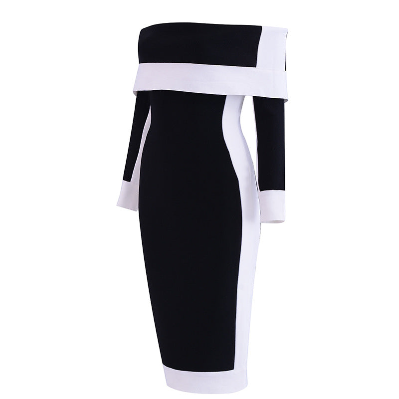 Black and White One Shoulder Women Party Dresses-Dresses-Free Shipping at meselling99