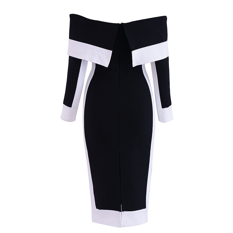 Black and White One Shoulder Women Party Dresses-Dresses-Free Shipping at meselling99