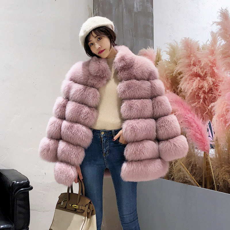 Fashion Leather with Fur Long Sleeves Winter Coats for Women