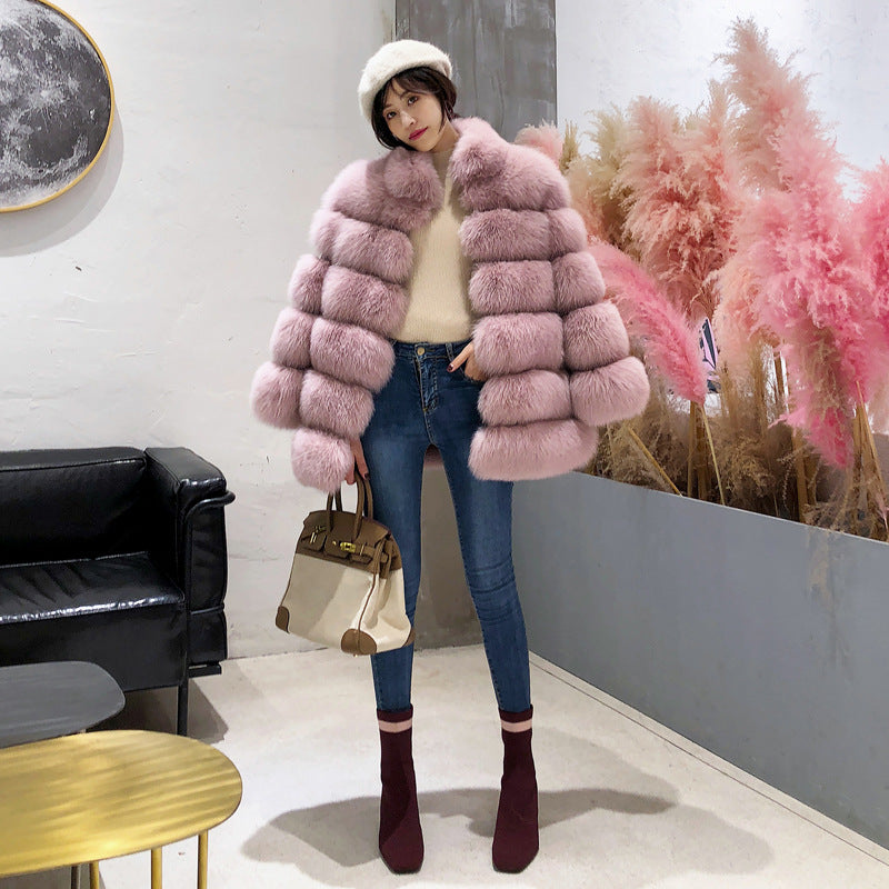 Fashion Leather with Fur Long Sleeves Winter Coats for Women