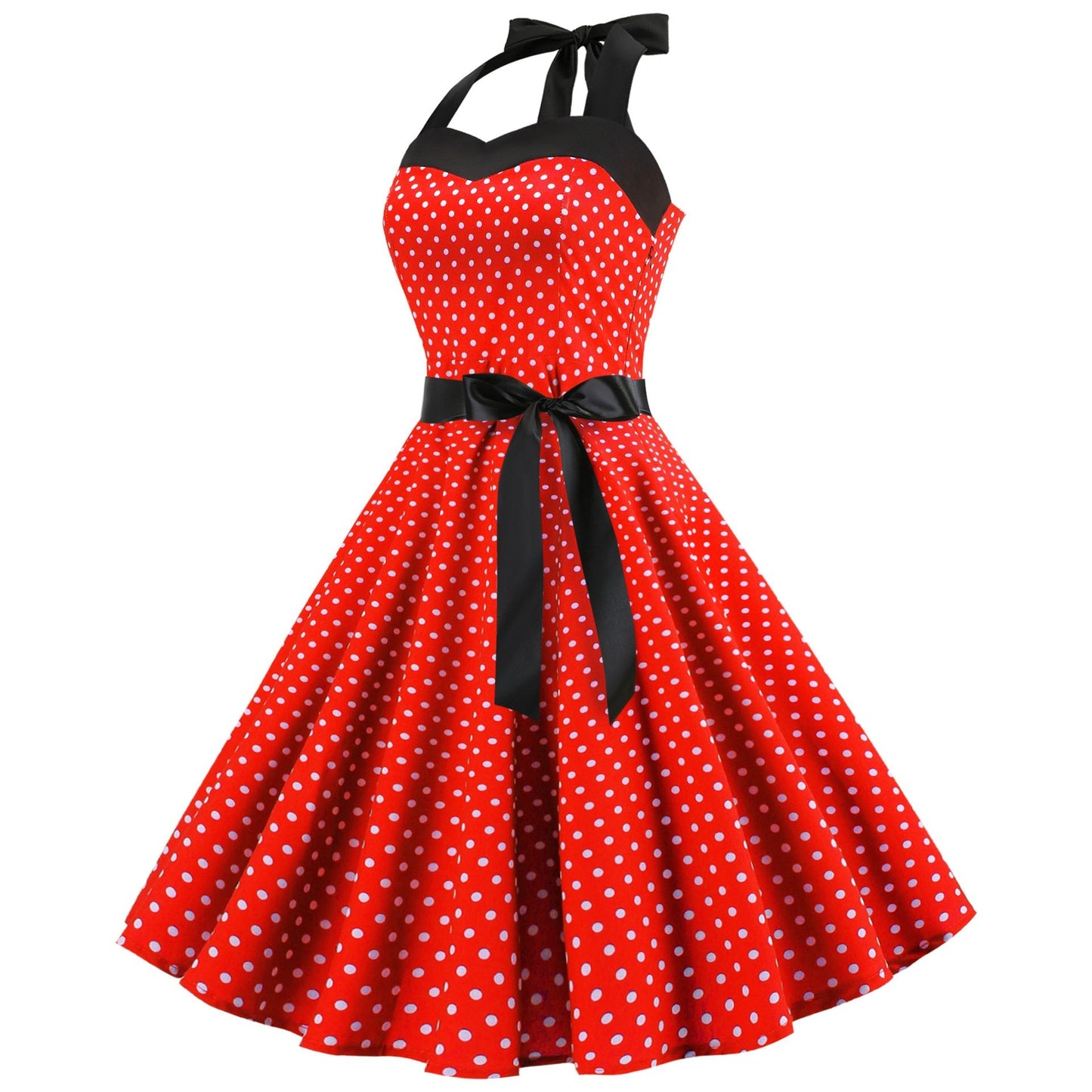 Summer Halter Dot Print Strapless Retro Dresses-Vintage Dresses-Free Shipping at meselling99