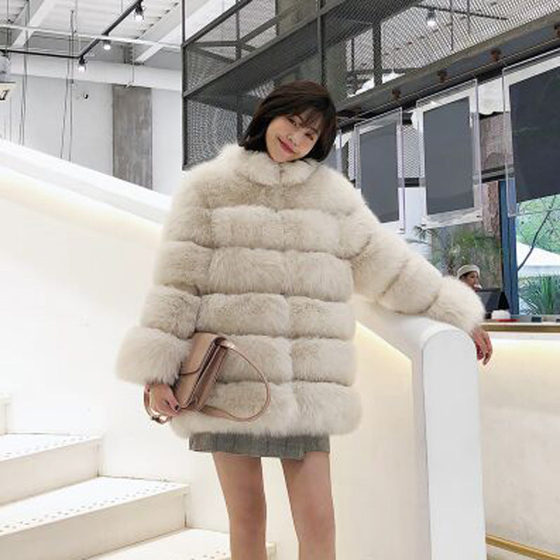 Fashion Leather with Fur Long Sleeves Winter Coats for Women