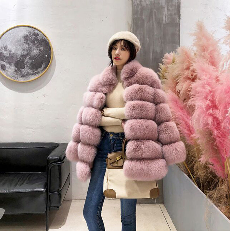 Fashion Leather with Fur Long Sleeves Winter Coats for Women