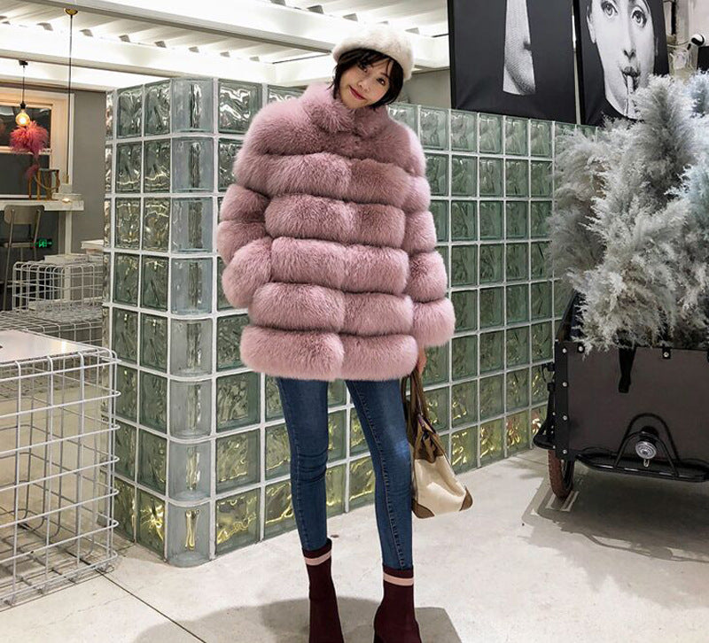 Fashion Leather with Fur Long Sleeves Winter Coats for Women