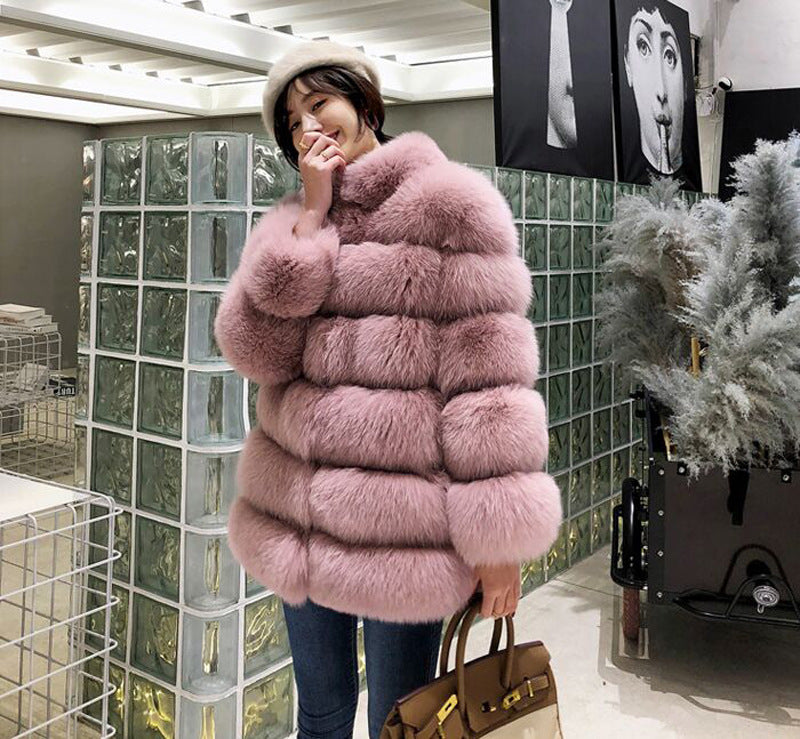 Fashion Leather with Fur Long Sleeves Winter Coats for Women