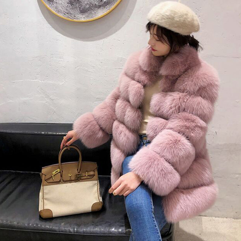 Fashion Leather with Fur Long Sleeves Winter Coats for Women