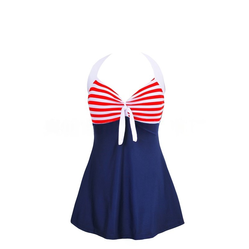 Women's Plus Size Tankini Swimsuit Striped Halter Neck