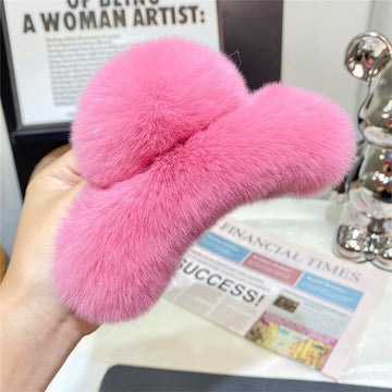 Cute Otter Rabbit Fur Large Claw Clip