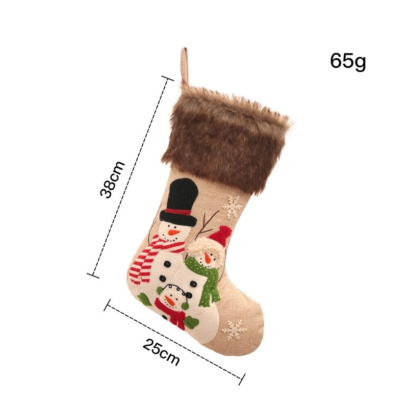 Linen Plush Snowman Santa Sock Gift Bag Christmas Decoration