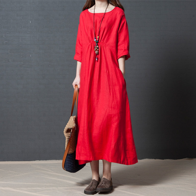 Vintage Linen Long Sleeves Dresses-Dresses-Free Shipping at meselling99