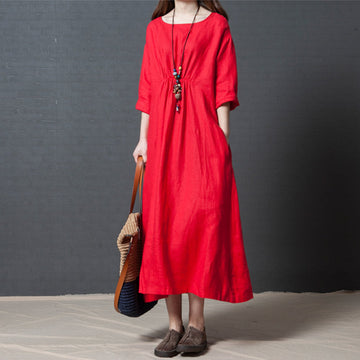 Vintage Linen Long Sleeves Dresses-Dresses-Free Shipping at meselling99