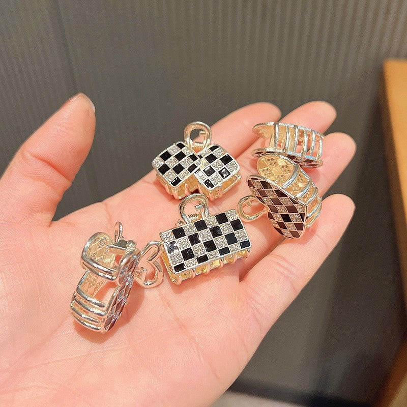 Mini Checkerboard Rhinestone Hair Claw Clip