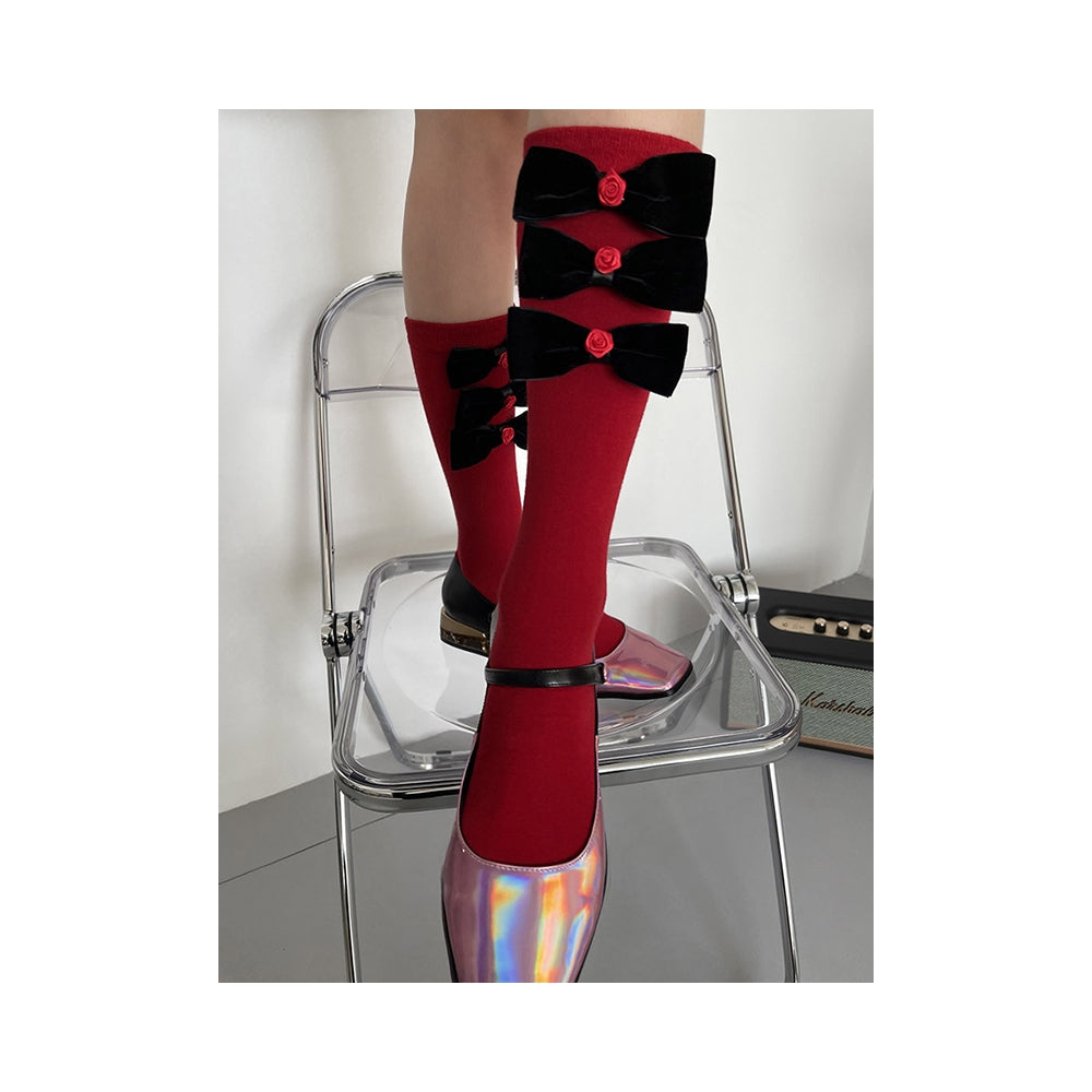 Fashion Bowknot Contrast Color Socks Accessories