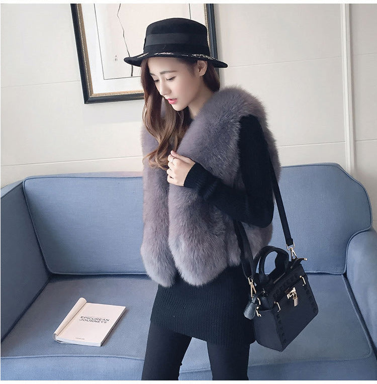 Fashion Women Artificial Fox Fur Sleeveless Vest