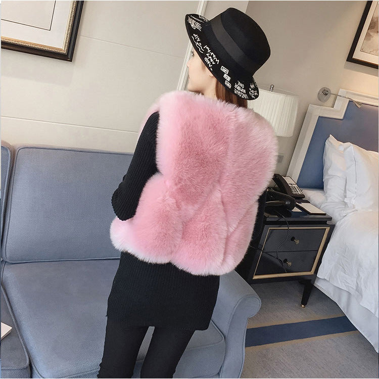 Fashion Women Artificial Fox Fur Sleeveless Vest