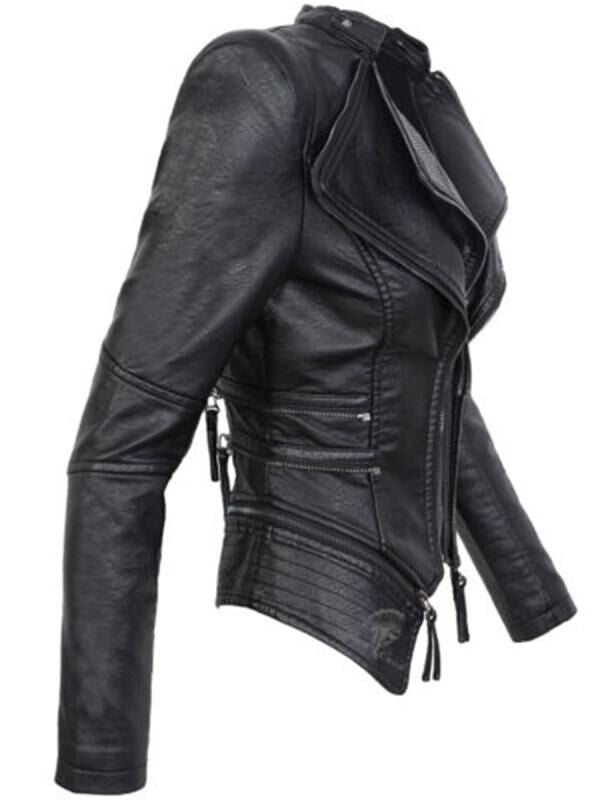 Women PU Leather Zipper Short Jacket Overcoat