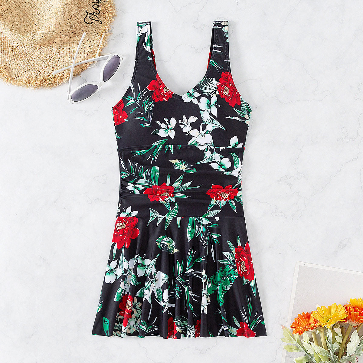 New Women's One-Piece Swimsuit Print Dress Amazon Stock