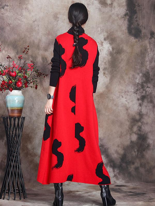 Simple Split-Joint High-Neck Knitting Dress-Midi Dress-Free Shipping at meselling99