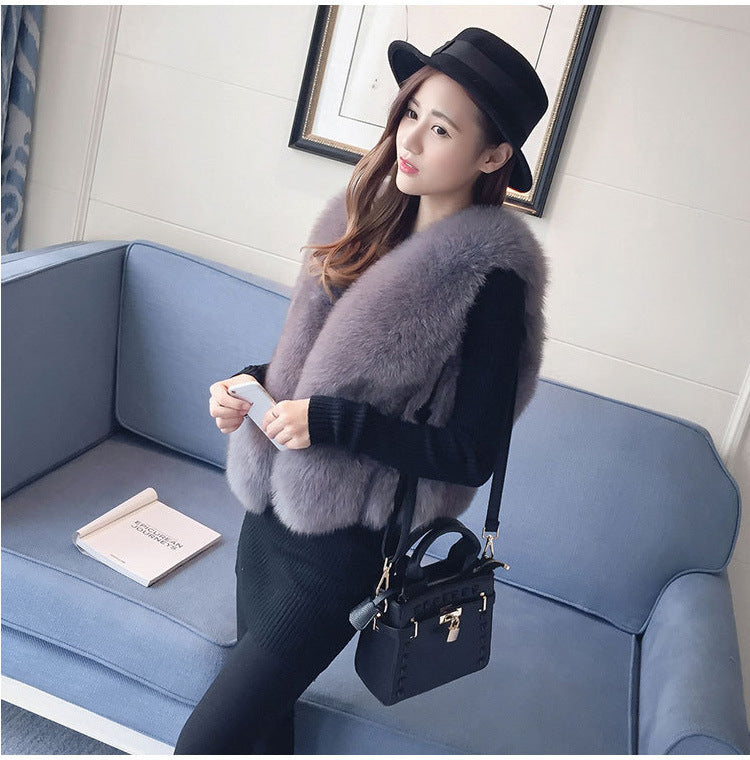 Fashion Women Artificial Fox Fur Sleeveless Vest