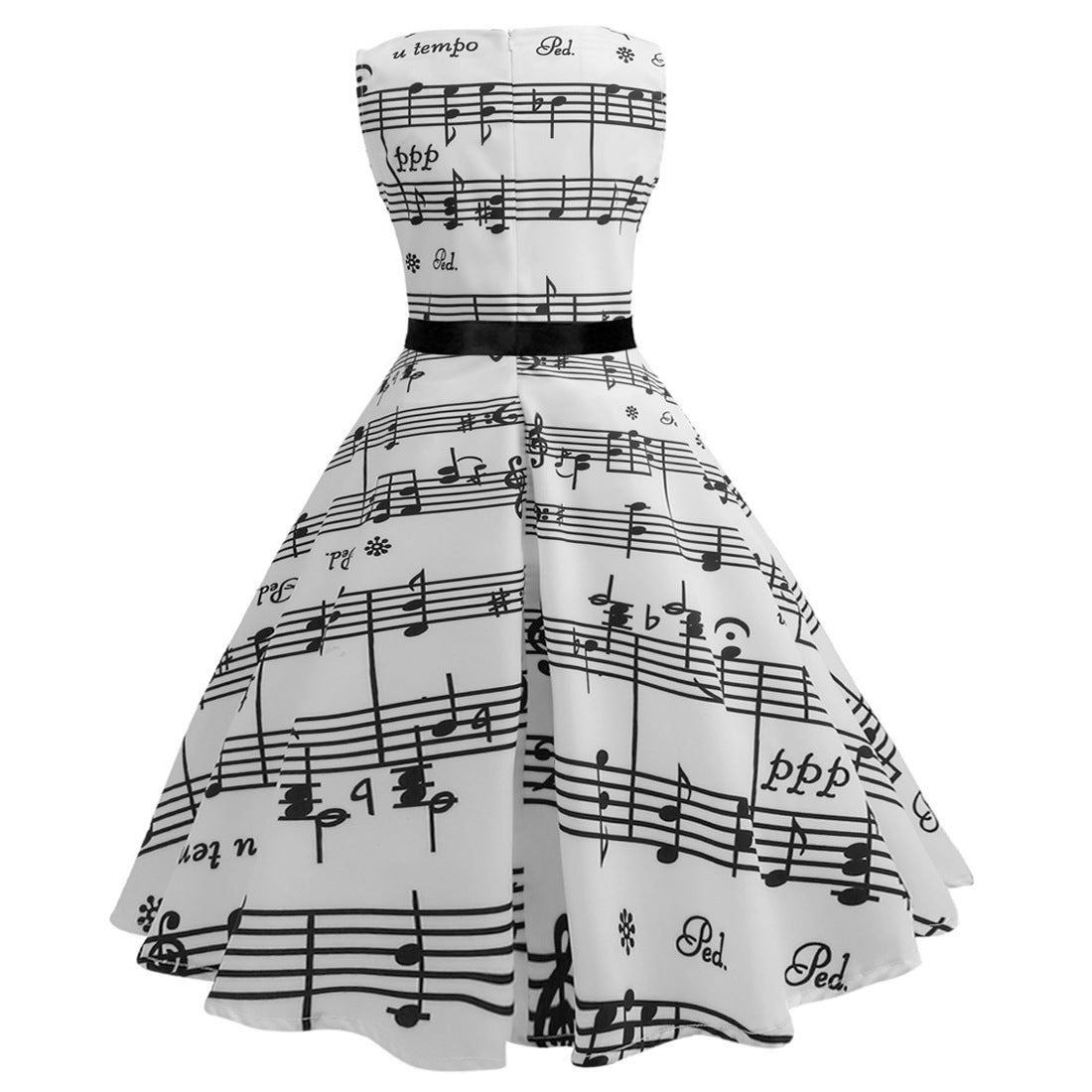 White Musical Not Print Sleeveless Vintage Dresses-Dresses-Free Shipping at meselling99