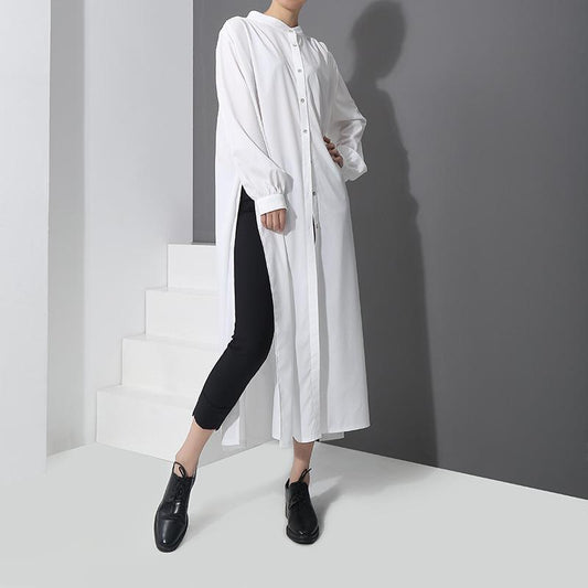 White Simple Fashion Fall Long Shirt Dresses-dresss-White-One Size-Free Shipping at meselling99